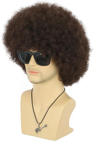Afro Fluffy Wig for Men or Women Short Curly Black Rocker Wig California Halloween Hippie Party Cosplay Costume Wig (Black) in Saudi Arabia