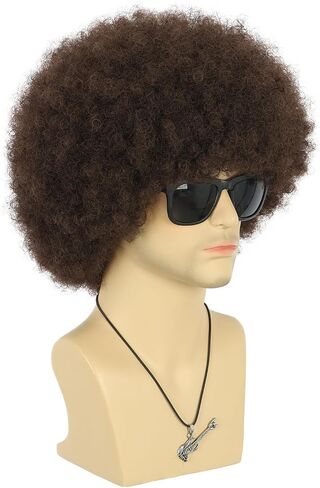Afro Fluffy Wig for Men or Women Short Curly Black Rocker Wig California Halloween Hippie Party Cosplay Costume Wig (Black) in Saudi Arabia