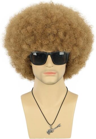 Afro Fluffy Wig for Men or Women Short Curly Black Rocker Wig California Halloween Hippie Party Cosplay Costume Wig (Black) in Saudi Arabia
