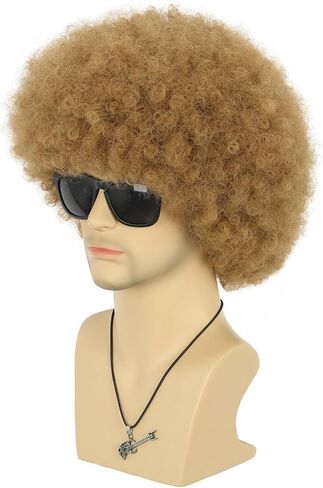 Afro Fluffy Wig for Men or Women Short Curly Black Rocker Wig California Halloween Hippie Party Cosplay Costume Wig (Black) in Saudi Arabia