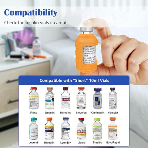Insulin Via Bottle Protector Case for Diabetic, Insulin Vial Holder Silicone Protective Sleeve to Protect Your Insulin Vial from Breaking, for Most 10ML Insulin Vials, 2-Pack (Short-Blue) in Kuwait