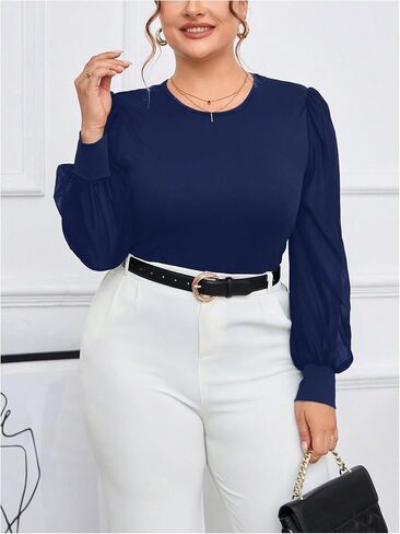 Milumia Women's Plus Size Crew Neck Mesh Long Sleeve Bodysuit Leotards Shirts Jumpsuit in Kuwait