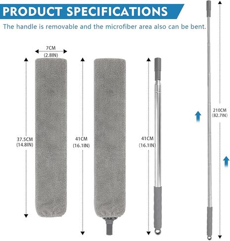 منظف ​​غبار ذو فجوة قابل للسحب - منفضة يدوية متعددة الوظائف، ممسحة غبار بفرشاة غبار من الألياف الدقيقة مع عمود تمديد 80 بوصة، فرشاة غبار تلسكوبية، أداة تنظيف لمروحة السقف، فجوة الأثاث المنزلية السفلية in Kuwait