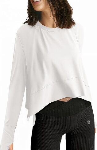 UEU Women's Crop Tops for Yoga Workout Athletic, Flowy Split Side Slit Oversize Long Sleeve Summer Fall Tee Shirts in Saudi Arabia