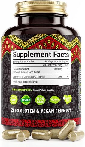 كبسولات جذر الماكا 4 في 1 من Maju Superfoods، جذور عضوية سوداء وصفراء وحمراء مع مستخلص الفلفل الأسود للامتصاص (120 قيراط) | منتج بيرو، مسحوق بيرو، مكمل غذائي للرجال والنساء، 60.000 ملغ in Kuwait