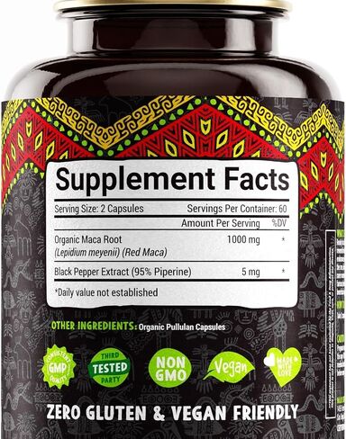 كبسولات جذر الماكا 4 في 1 من Maju Superfoods، جذور عضوية سوداء وصفراء وحمراء مع مستخلص الفلفل الأسود للامتصاص (120 قيراط) | منتج بيرو، مسحوق بيرو، مكمل غذائي للرجال والنساء، 60.000 ملغ in Kuwait