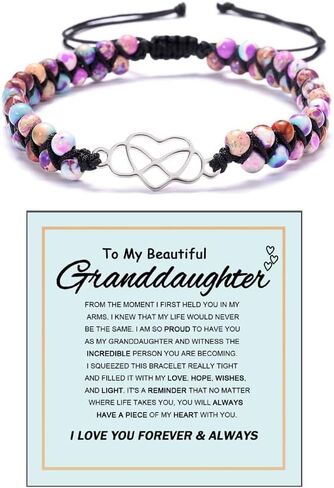 To My Granddaughter-Infinity Heart Bracelet, Natural Emperor Stone Double Layer Purple Beaded Woven Wrap Bracelets Adjustable Mind Peace Gift Jewelry in Saudi Arabia