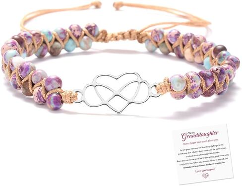 To My Granddaughter-Infinity Heart Bracelet, Natural Emperor Stone Double Layer Purple Beaded Woven Wrap Bracelets Adjustable Mind Peace Gift Jewelry in Saudi Arabia