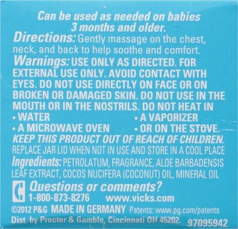 Vicks BabyRub، مرهم فرك الصدر المهدئ غير الطبي مع الأوكالبتوس وإكليل الجبل واللافندر لتهدئة الطفل وتهدئته واسترخائه، للأطفال من عمر 3 أشهر، + 1.76 أونصة in Saudi Arabia