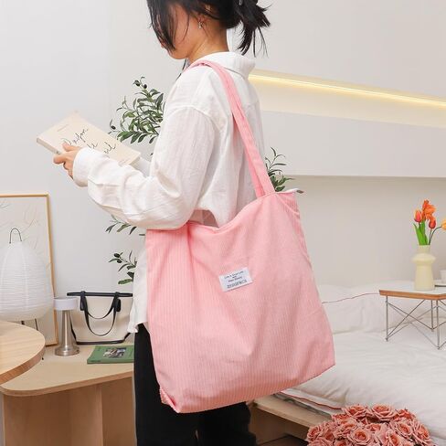Corduroy Tote Bag for Women Large Hobo Bags Tote Bag with Zipper Casual Shoulder Handbags Work Shopping Bag in Saudi Arabia