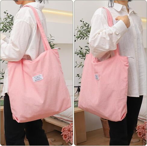 Corduroy Tote Bag for Women Large Hobo Bags Tote Bag with Zipper Casual Shoulder Handbags Work Shopping Bag in Saudi Arabia