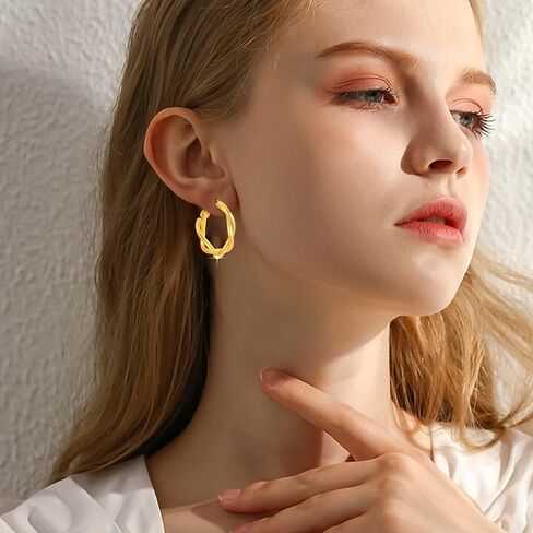 6 Pairs Chunky Gold Hoop Earrings Set for Women, 14K Gold Plated Lightweight Hypoallergenic Thick Open Hoop Earrings for Gift in Saudi Arabia