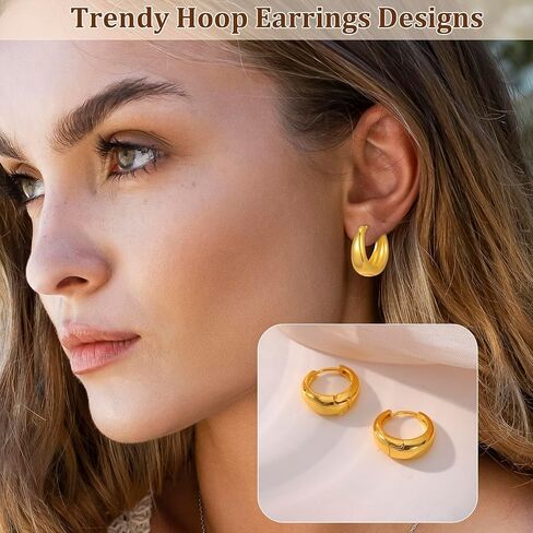 6 Pairs Chunky Gold Hoop Earrings Set for Women, 14K Gold Plated Lightweight Hypoallergenic Thick Open Hoop Earrings for Gift in Saudi Arabia