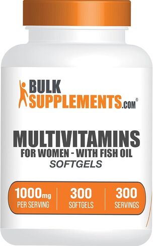 BULKSUPPLEMENTS.COM فيتامينات متعددة للنساء - فيتامينات يومية متعددة مع زيت السمك، مكملات متعددة المعادن، فيتامينات يومية - 1 كبسولة هلامية متعددة الفيتامينات للنساء لكل وجبة، كمية تكفي 300 يوم، 300 كبسولة هلامية in Kuwait