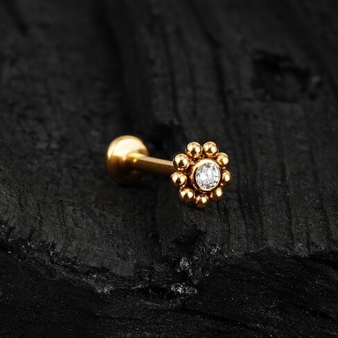 FINE4U Mini Threadless Flat Back Earring Stud for Tragus Conch Helix 18G 6mm 8mm - ASTM F136 Titanium Cartilage Piercing Jewelry in Saudi Arabia