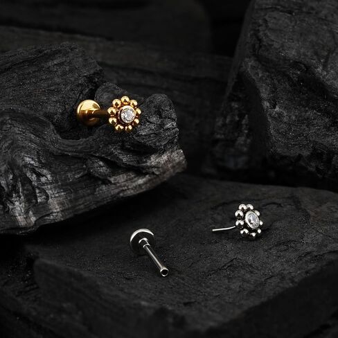 FINE4U Mini Threadless Flat Back Earring Stud for Tragus Conch Helix 18G 6mm 8mm - ASTM F136 Titanium Cartilage Piercing Jewelry in Saudi Arabia