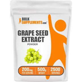 BulkSupplements.com Grape Seed Extract Powder - Grape Seed Extract Supplement, Antioxidant Source - Herbal Supplement, Gluten Free, 200mg per Serving, 500g (1.1 lbs) (Pack of 1)