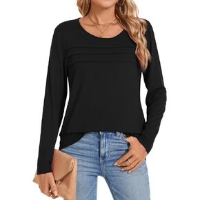 Anyhold Womens Fall Long Sleeve Tunic Tops Basic Pullover Dressy Casual Shirts Fashion Pleated Business Blouses