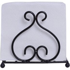Flat Napkin Holder, Chrome Coated Metal Kitchen Napkin Holder with Weighted Tension Arm Rustic Tissue Paper Dispenser for Countertop, Table Kitchen, Dining Room (Black)