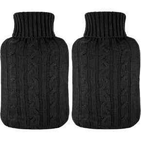 2 Pieces Hot Water Bottle Cover Soft Cover Only Knitted Hot Water Bottle Sweater for Hot Compress and Cold Therapy, Ideal for Menstrual Cramps, Neck and Shoulder Pain Relief (Black)