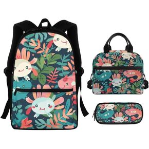 Beach Backpack Set 3 in 1 with Lunch Box Pencil Case Casual Comfortable School Backpack for Kindergarten Elementary School Kids Insualted Lunch Holder for School Girls and Boys