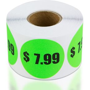 $2.99 Preprinted Price Stickers - 1.5 Inch Circle Round Stickers in Fluorescent Neon Green for Retail Store, Garage Sale, Yard Sale, Flea Market Pricing Stickers Labels and More - 300 Labels per Roll