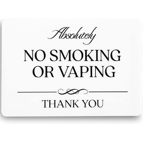Absolutely No Smoking or Vaping Sign (White Acrylic 5 x 3.5 in) - No Smoking Signs for Business - No Smoking Signs for Home - No Smoking Sign - Airbnb Essentials for Hosts - Airbnb SIgns - VRBO Signs