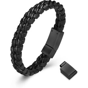 Urn Bracelet for Ashes for Mens Double-Band Black Braided Leather Bangle Bracelets Cremation Jewelry For Ashes Wristband Memorial Urn Bangle