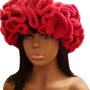 Hat, Adult Crochet Bucket Hat Handmade Ruffled Brim Fisherman Hat Windproof Hat, 26.00 * 20.00 * 3.00CM