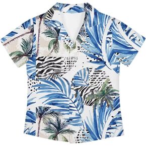 Boys Casual Floral Hawaiian Shirts for Summer Vacation Comfy V Neck Button Down Shirt Beach Tropical Outfits