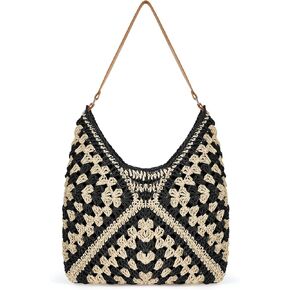 JASGOOD Straw Beach Bag for Women Handmade Woven Beach Bag Summer Shoulder Handbags for Vacation