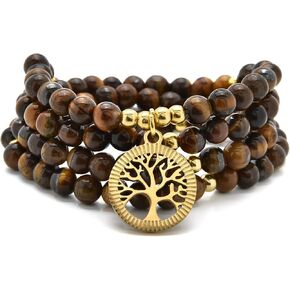 Meditation Accessories, 108 Mala Beads, Gold Tree of Life Charm, Yoga Beads Bracelet or Necklace for Men or Women