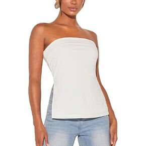 Floerns Women's Solid Strapless Bandeau Split Hem Casual Tube Top
