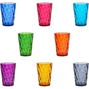 US Acrylic Optix Mini Plastic Reusable Drinking Glasses (Set of 8) 8oz Juice Cups in Jewel Tone Colors | BPA-Free Tumblers, Made in USA | Top-Rack Dishwasher Safe