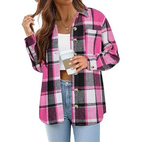 Zeagoo Women Flannel Shacket Jacket Plaid Button Down Long Sleeve Shirt Fall Outfits 2024 in Saudi Arabia