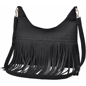 Fashion Fringe Hobo Bag for Women Hippie Western Purse Vegan Suede Crossbody Bags Tassel Shoulder Purses