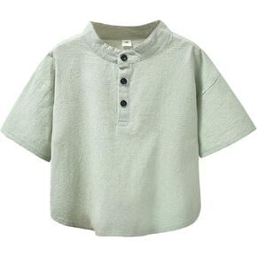 تي شيرت صيفي بأكمام قصيرة من KISBINI للأولاد من الكتان بأزرار سفلية من Henley