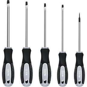 Flat Head Screwdriver Set (5 Pack in the Following Sizes - 1/16", 1/8", 3/16", 1/4", 5/16") Slotted Screwdrivers with Magnetic Tips & Soft Ergonomic Handle - Standard & Precision Flathead Screwdrivers