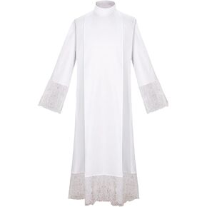 Catholic Church Priest ALB White Linen Lace Pleated Vestment Robe