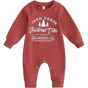 MERSARIPHY Newborn Baby Girl Boy Christmas Outfit Crewneck Romper Letter Print Santa Long Sleeve Jumpsuit Clothes Costume