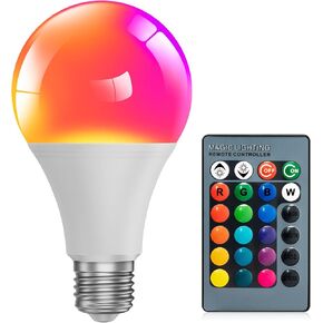 مصباح إضاءة LED متغير اللون من Nailastro مع جهاز تحكم عن بعد، A19 E27 أبيض 5 وات 450LM لمبة إضاءة RGBW LED قابلة للتعتيم، 12 خيار لون لغرفة النوم الداخلية