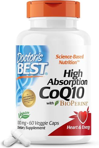 Doctor's Best High Absorption CoQ10 with BioPerine, Vegan, Gluten Free, Naturally Fermented, Heart Health & Energy Production, 100 mg 60 Veggie Caps in Saudi Arabia