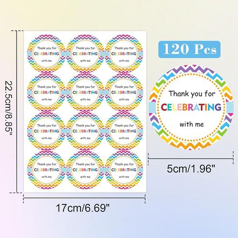 joycraft 60Pcs Thank You for Celebrating with Me Stickers, 2 inch Thank You Gift Stickers, Colorful Wave Stickers, Thank You Stickers for Birthday, Graduation, Party Favor in Saudi Arabia
