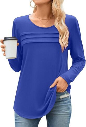 Anyhold Womens Fall Long Sleeve Tunic Tops Basic Pullover Dressy Casual Shirts Fashion Pleated Business Blouses in Kuwait