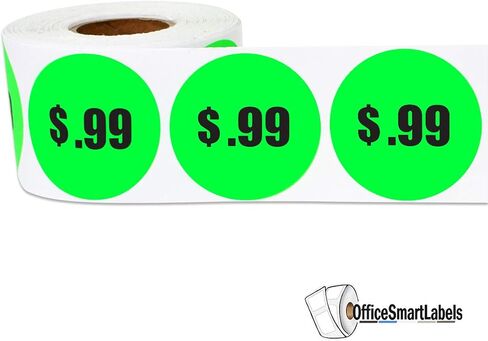 2.99 دولارًا أمريكيًا ملصقات أسعار مطبوعة مسبقًا - ملصقات دائرية مقاس 1.5 بوصة باللون الأخضر النيون الفلوريسنت لمتجر البيع بالتجزئة، وبيع المرآب، وبيع الفناء، وملصقات أسعار سوق السلع المستعملة والمزيد - 300 ملصق لكل لفة in Kuwait
