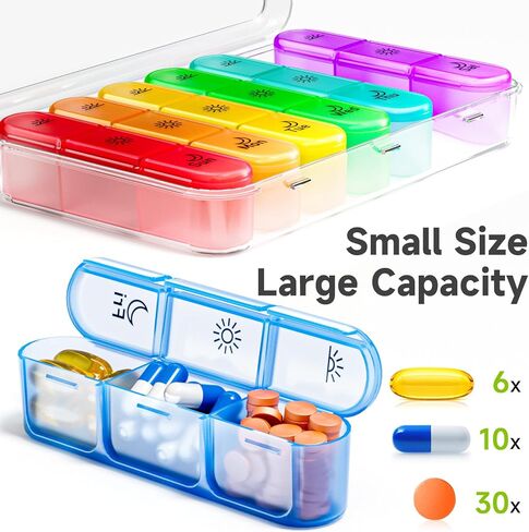 Pill Organizer 3 Times a Day,Pill Box 7 Day,Large Pill Box Organizer Container, Daily Pill Box Organizer,7 Day Pill Organizer,Medicine Organizer Box Travel Pill Organizer to Hold Vitamins,White in Kuwait