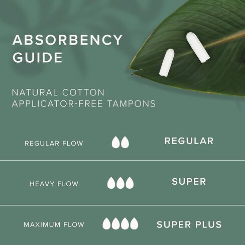 Veeda 100% Natural Cotton Applicator Free Tampons Super Absorbent Comfort Digital Super Plus Tampons Chlorine Toxin and Pesticide free, 32 Count in Kuwait