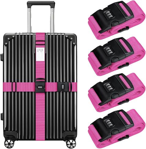4-Pack Luggage Straps for Suitcases with Combination Lock, Heavy Duty Non-Slip Suitcase Belt, Adjustable Luggage Band Straps with Quick-Release Buckle Luggage Tag, Ensure Suitcase Security, Green in Saudi Arabia