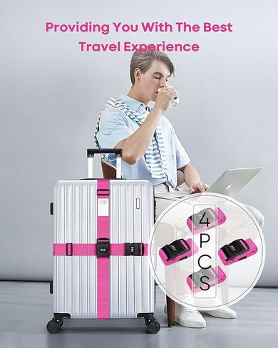 4-Pack Luggage Straps for Suitcases with Combination Lock, Heavy Duty Non-Slip Suitcase Belt, Adjustable Luggage Band Straps with Quick-Release Buckle Luggage Tag, Ensure Suitcase Security, Green in Saudi Arabia