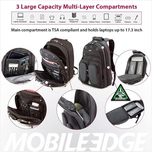 Mobile Edge ScanFast Laptop Briefcase Bag for Men and Women, for 16" PC and Compatible with MacBook 17", TSA Checkpoint Friendly, Black in Saudi Arabia